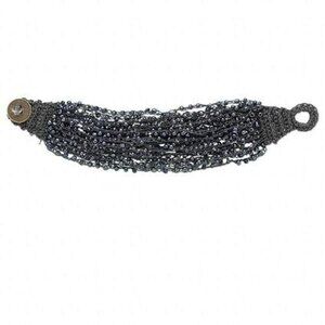 Handcrafted Woven Hematite Gray Beaded Glass Bracelet with Coin Clasp